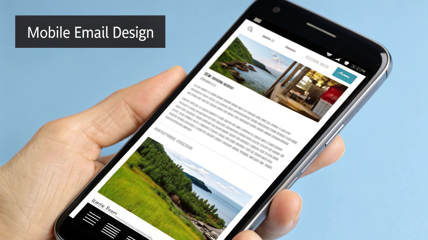 Mobile email design displayed on smartphone, illustrating effective email marketing strategies for enhancing open rates and user engagement.