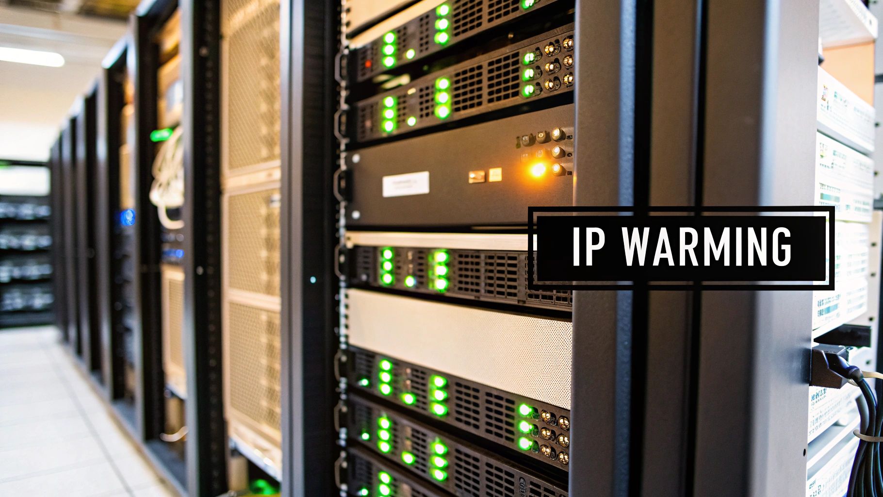 A chart showing a gradual, steady increase in email sending volume over time, illustrating the IP warming process.
