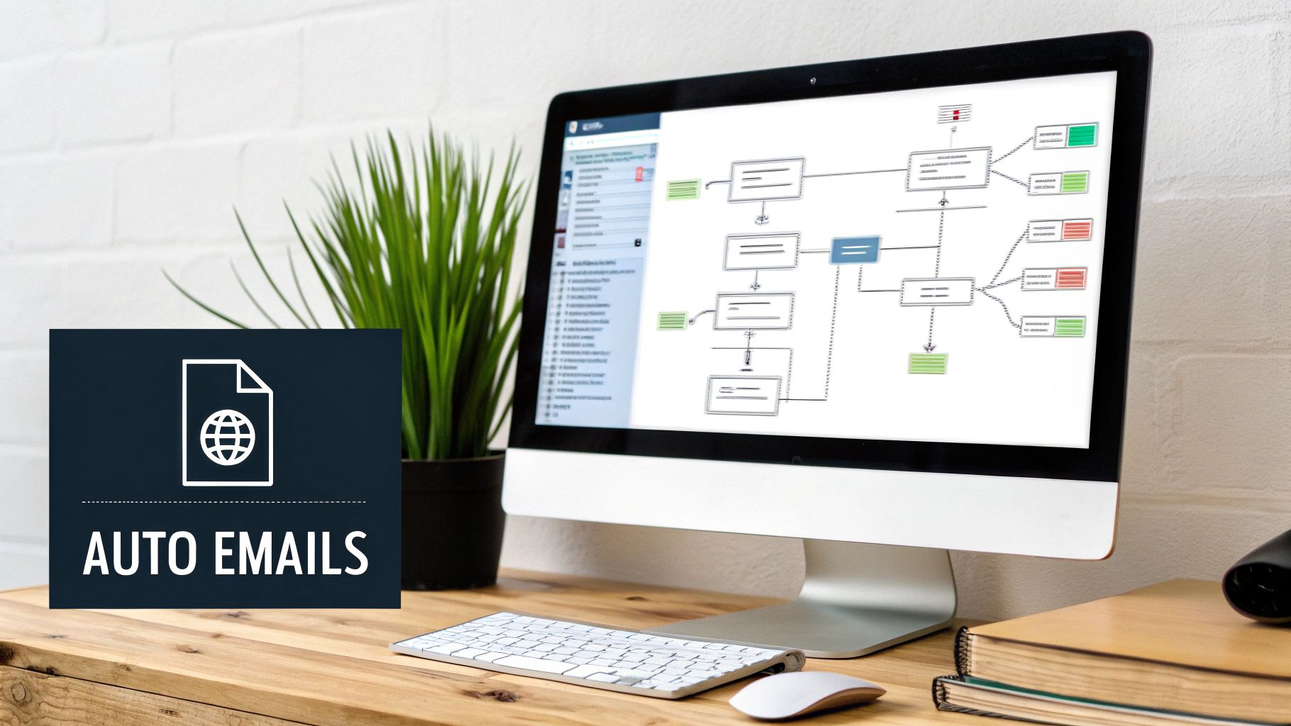A flowchart showing a customer journey mapped to an email automation sequence, with different triggers and email sends based on user behavior.