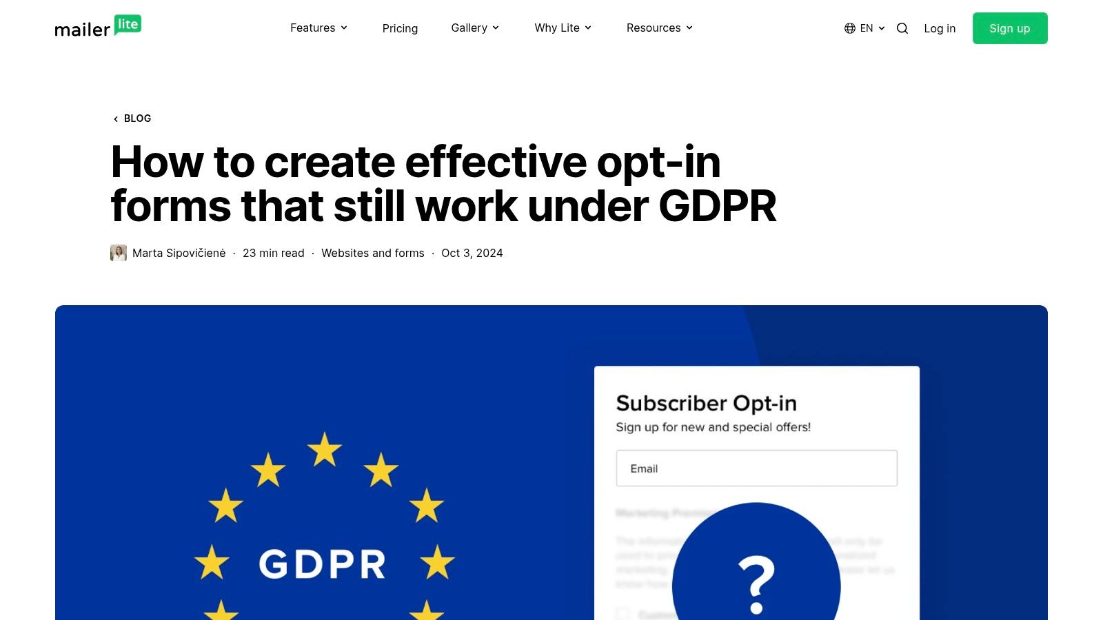 GDPR consent form template featuring a subscriber opt-in form with email input field, illustrating compliance with GDPR regulations and effective email marketing strategies.